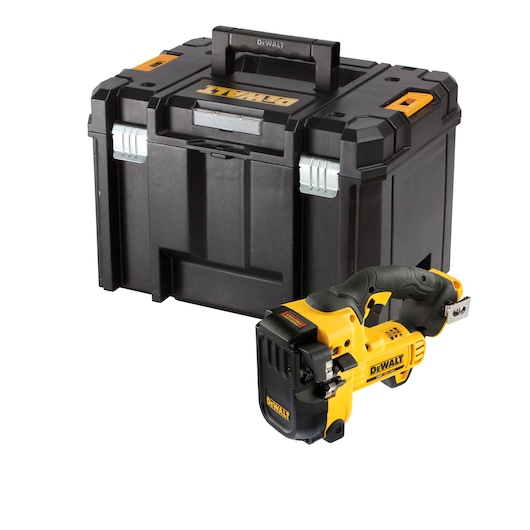 DEWALT cordless tool and black carrying case shown on a white background.