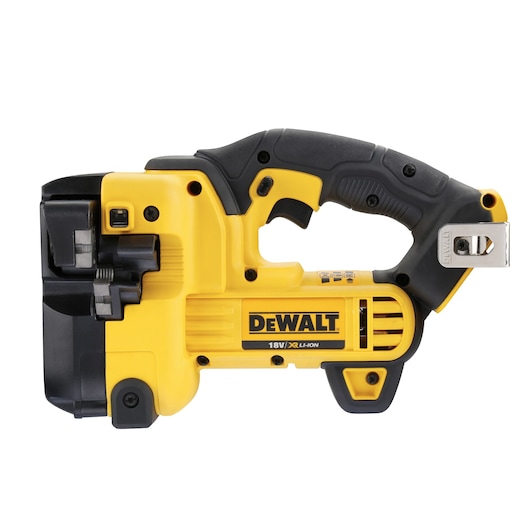 DEWALT DCS350NT 18V cordless electric pipe cutter tool, yellow and black with ergonomic handle.
