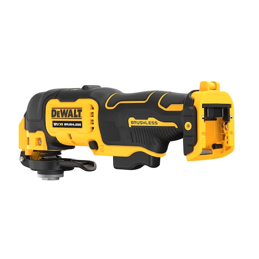 DEWALT 12V XR Brushless multi-tool, yellow and black, cordless, shown without battery.