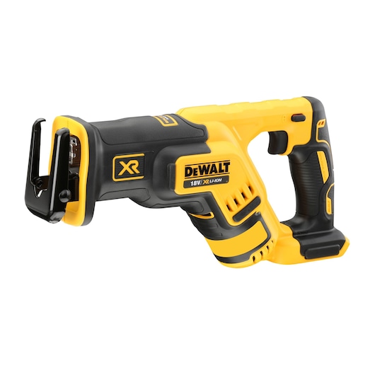 DEWALT 18V XR cordless reciprocating saw with ergonomic grip and black-yellow design.