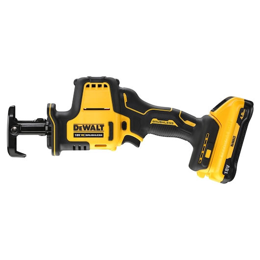 DEWALT DCS369M2 18V cordless reciprocating saw with brushless motor and yellow-black design.