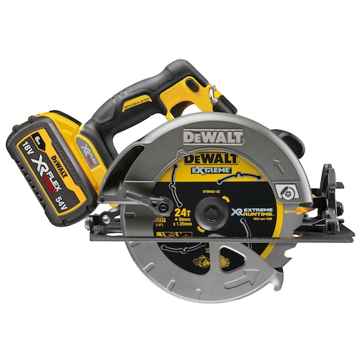 54V XR FLEXVOLT Circular Saw with XR Extreme Runtime blade DT99562 and 6AH Flexvolt battery