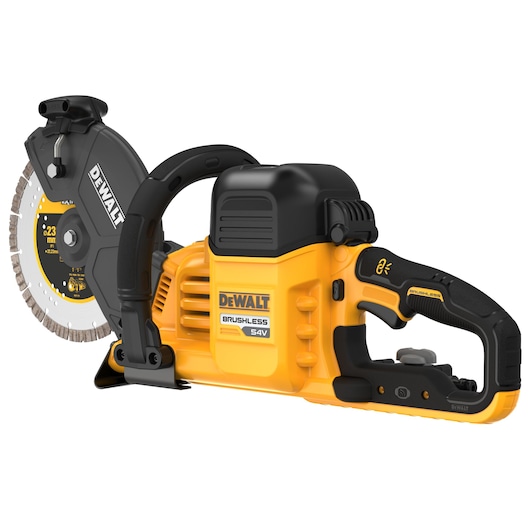 DEWALT DCS691X2 cordless brushless 54V yellow and black power saw for cutting materials.