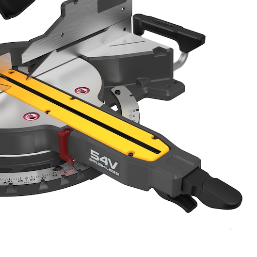 DEWALT 54V brushless saw, DCS781X2-QW and DCS781X2, close-up view for photography category.