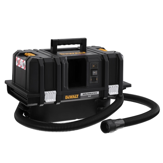 DEWALT cordless wet dry vacuum, model DCV586MN, with brushless motor and flexible hose.