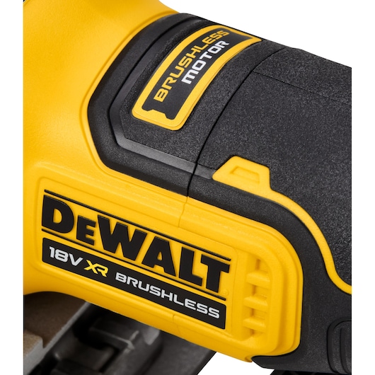 DEWALT 18V XR brushless motor, DCW682P2-QW and DCW682P2, Photography category, close-up product view.