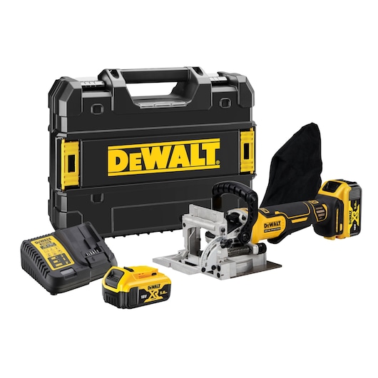 DEWALT tool set with case, charger, battery, DCW682P2-QW and DCW682P2, photography category.