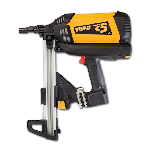 DEWALT Trak-It C5 nail gun with yellow and black body, shown against a white background.