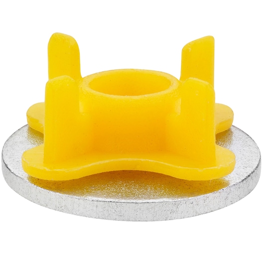 Yellow and silver DEWALT photography accessory component with a circular base and four upright sections.