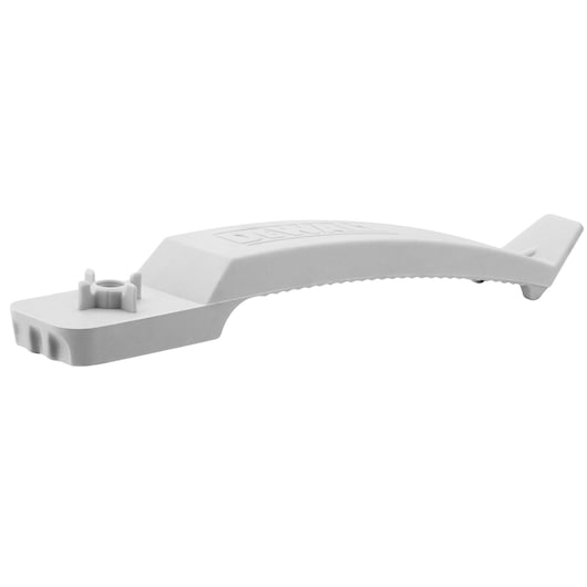 A white, curved plastic accessory with the DEWALT logo embossed on top. The item features a flat base with small protrusions and a raised central section, likely used for mounting or attaching to another device.