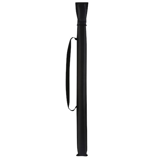 Black cylindrical carrying case with shoulder strap for photography equipment, shown upright against a white background.