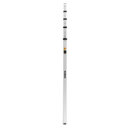 Telescopic measuring rod with DEWALT logo, used for leveling or surveying tasks.