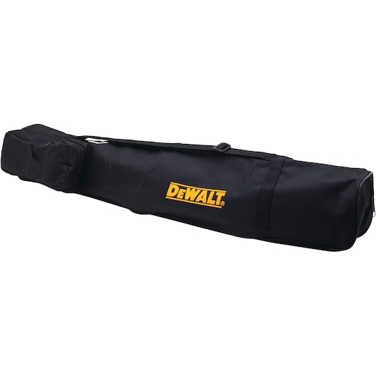 Black DEWALT branded tripod bag with a handle and side pocket, designed for carrying photography tripods.