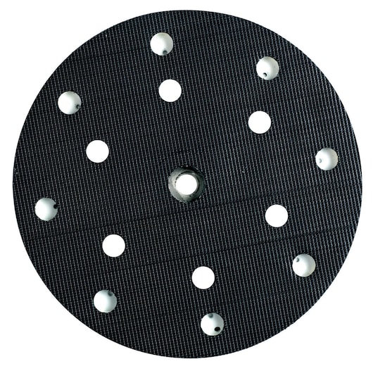 Round DEWALT sanding pad with multiple holes for dust extraction, shown against a white background.