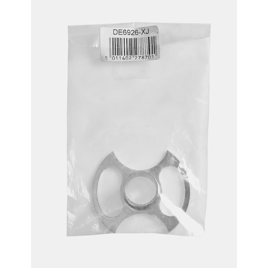 DEWALT DE6926 metal part in sealed plastic bag with barcode and SKU label.