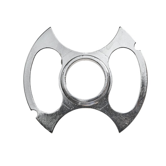 Silver DEWALT DE6927 photography accessory with circular center and two curved openings, shown on white background.