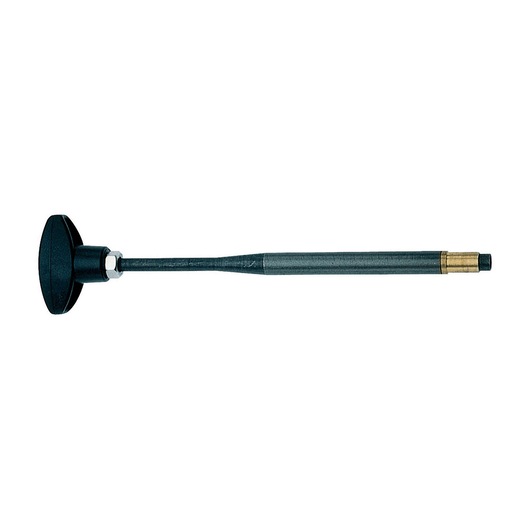 Metal rod tool with a black handle and brass fitting, used for photography or precision work.