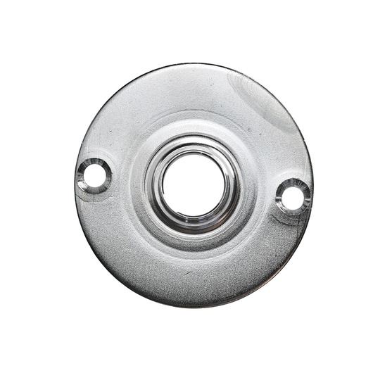 Round clear router base plate with a central hole and two mounting holes from DEWALT, used in woodworking tools.