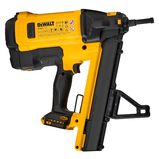 DEWALT nailer in yellow and black, models DGN845N-XJ and DGN845N, for photography category.