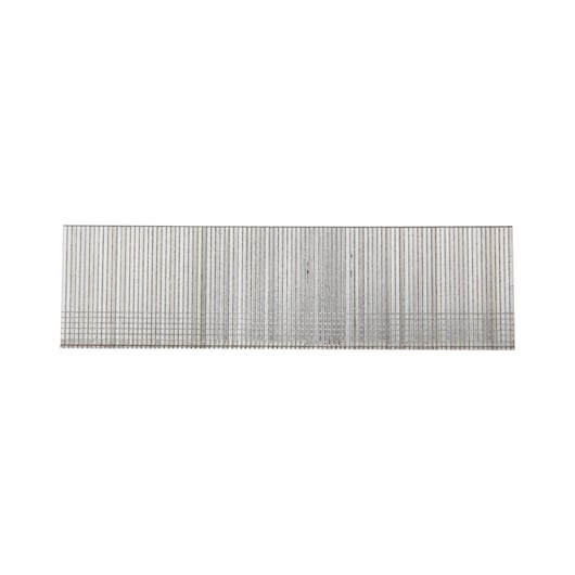 A strip of metal nails arranged in a row for a nail gun, shown against a white background.