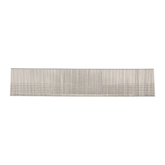 A strip of silver DEWALT nails neatly arranged in a single row, used for nailing or fastening materials.