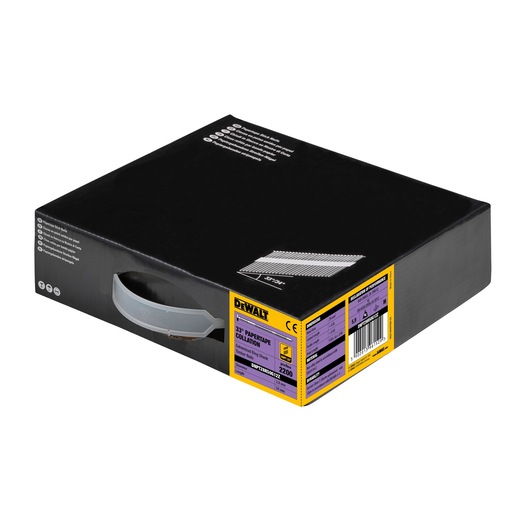 DEWALT box of 33° paper tape collated nails, model DNPT28R50G12Z, with handle and product details on the side.