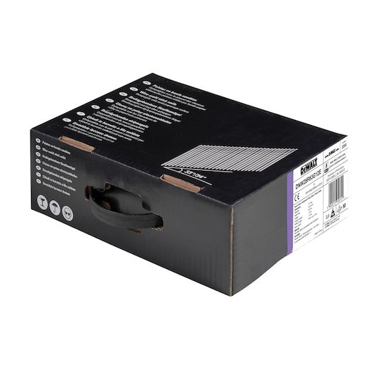 Black DEWALT box with handle, product info and barcode label visible. Designed for photography category.