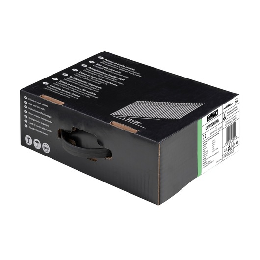 Black DEWALT box with handle and product details for model DNW28R75E, suitable for photography category.