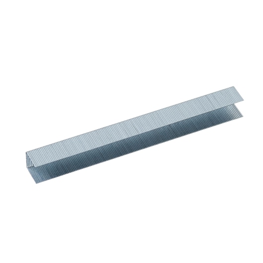 A close-up image of a strip of metal staples, commonly used in staplers for fastening papers or materials together. The strip is neatly aligned and photographed on a white background.