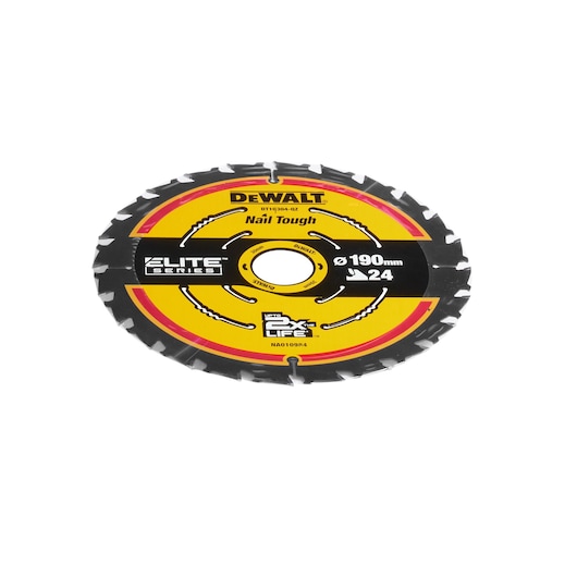DEWALT DT10304 circular saw blade, 190mm, 24 teeth, Elite Series, for tough nail cutting.
