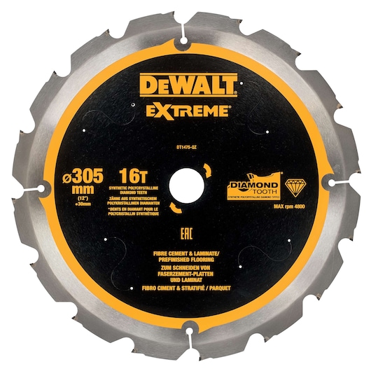 DEWALT DT1475 305mm circular saw blade for fibre cement and laminate, extreme series, diamond tooth.