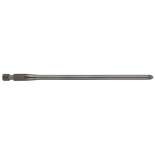 Long DEWALT screwdriver bit, Phillips head, silver, suitable for power tools.