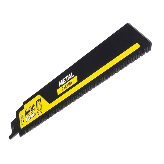 DEWALT carbide metal saw blade, black and yellow, with teeth for cutting metal. Model DT20435.