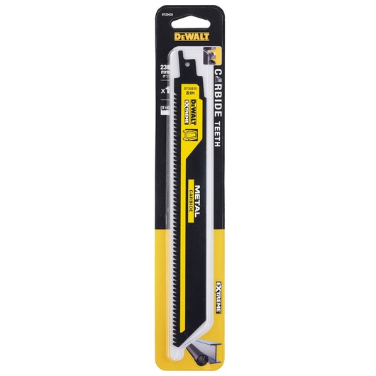 DEWALT DT20435 carbide metal saw blade for extreme cutting, packaged in black and yellow blister pack.