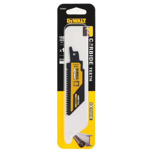 DEWALT DT20437 carbide teeth metal cutting saw blade in retail packaging.