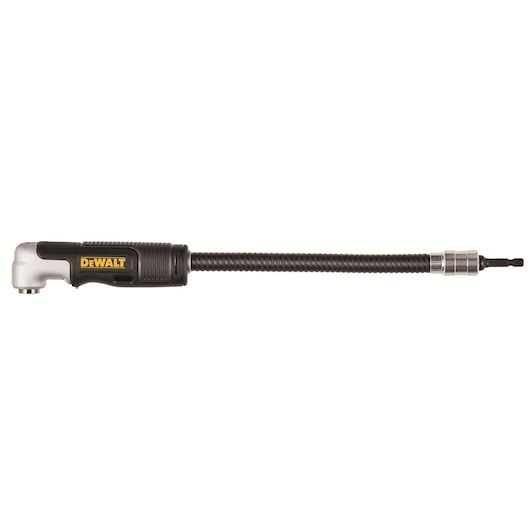 DEWALT flexible drill extension, SKUs DT20502, DT20502-QZ. Black and silver tool for photography.