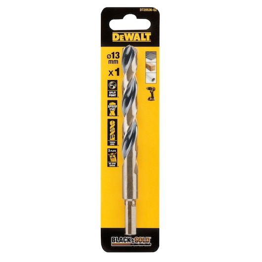 DEWALT drill bit in packaging, 13mm, Photography, DT20536-QZ, DT20536 SKUs shown.