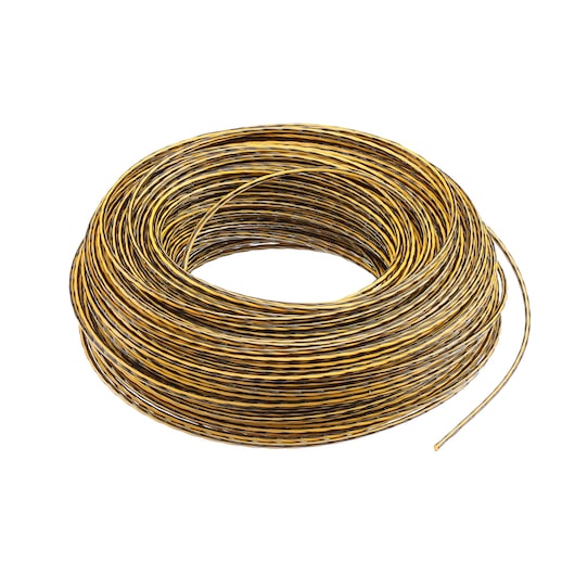 DEWALT DT20651 spool of yellow and black trimmer line, coiled and shown on a white background.
