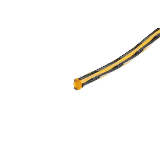 Close-up of a DEWALT DT20651 black and yellow replacement trimmer line on a white background.