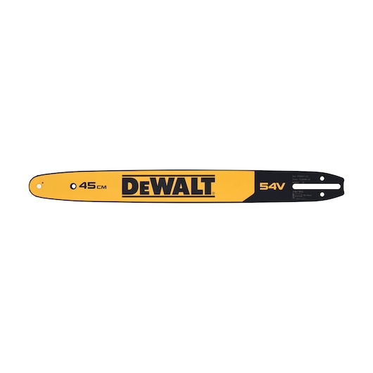 DEWALT 45cm chainsaw bar, yellow and black, designed for 54V cordless chainsaw.