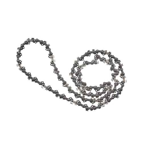 A coiled metal chainsaw chain designed for use with DEWALT chainsaws, shown against a white background.