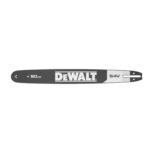 DEWALT 50cm chainsaw bar for 54V tools. Black and silver, model DT20689. Suitable for photography category.