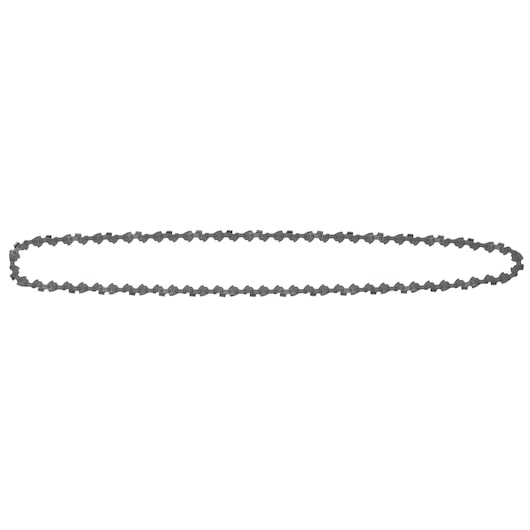 A DEWALT replacement chainsaw chain displayed on a white background in an oval shape.