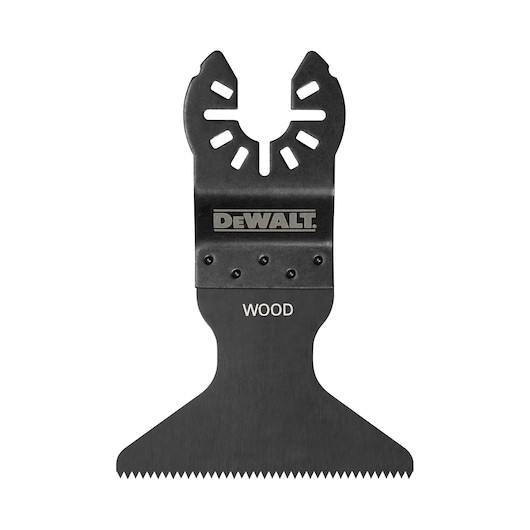 DEWALT DT20705 wood cutting blade for oscillating multitools, black, with sharp teeth and connector.