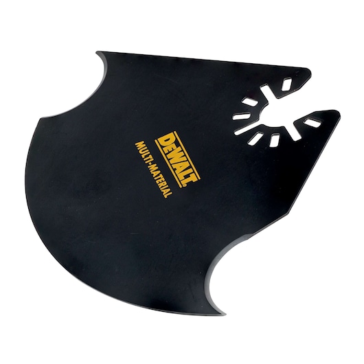 DEWALT DT20712 multi-material cutting blade with unique shape and black finish for power tools.