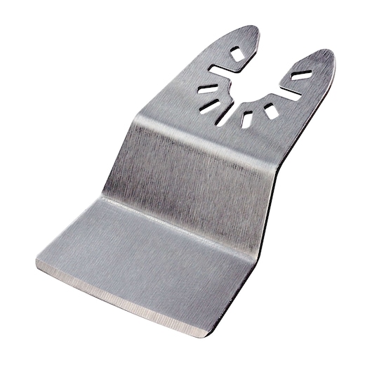 DEWALT oscillating tool scraper blade, metal, angled design for removing adhesives or paint.