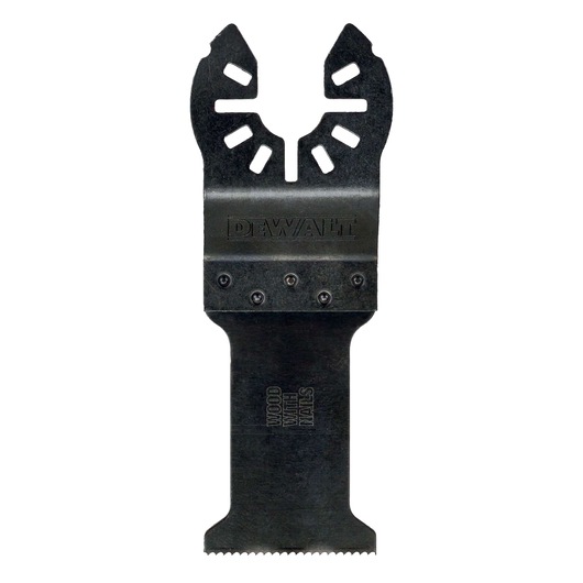 DEWALT DT20715 oscillating saw blade for wood with nails. Black, metal accessory with toothed edge.