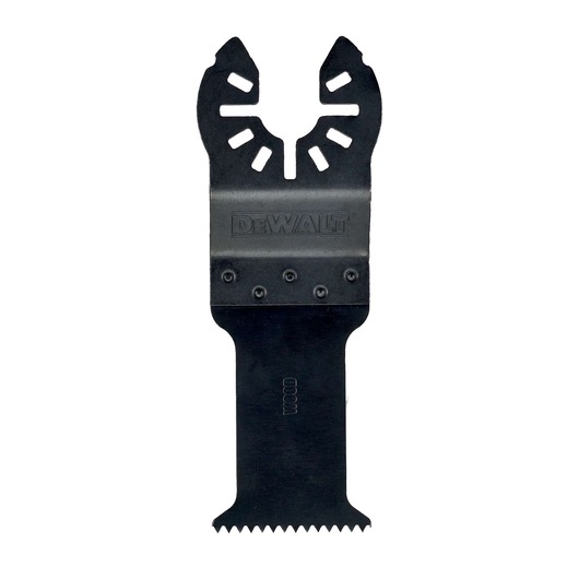 DEWALT DT20715 black oscillating multi-tool blade, straight shape for woodworking.