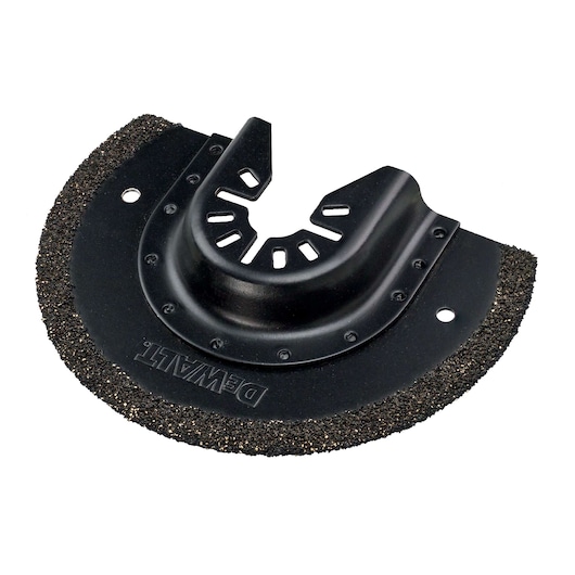 DEWALT DT20717 carbide grit semicircle saw blade for oscillating tools shown on white background.