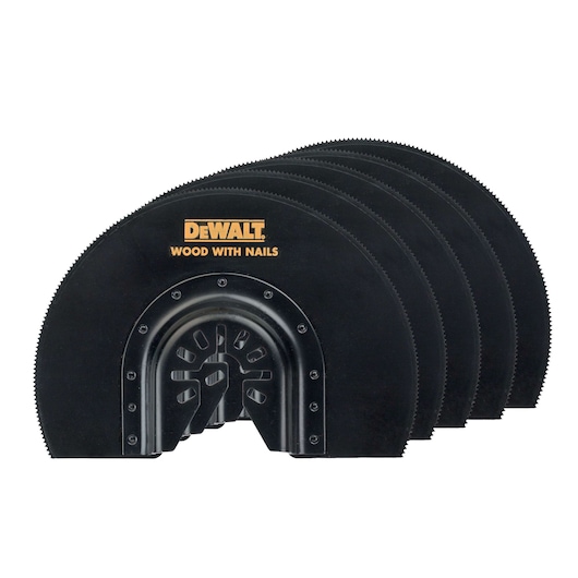 DEWALT DT20729 wood cutting blades for use with nails, shown stacked, black color.